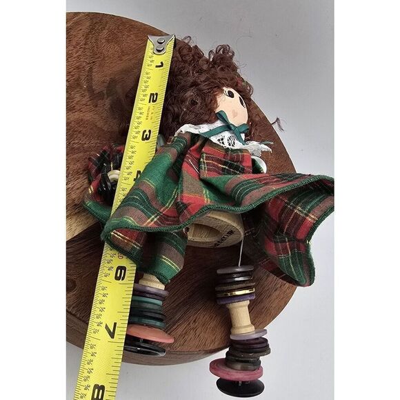 Vintage Button Shelf Sitter Christmas Brunette Girl Doll Cottage Core Country - Picture 6 of 6